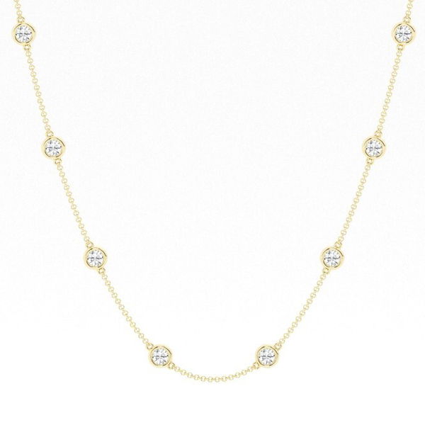 Closeup photo of 14K YELLOW GOLD 18" STATION NECKLACE W/ 10 ROUND DIAMONDS 1.00TCW