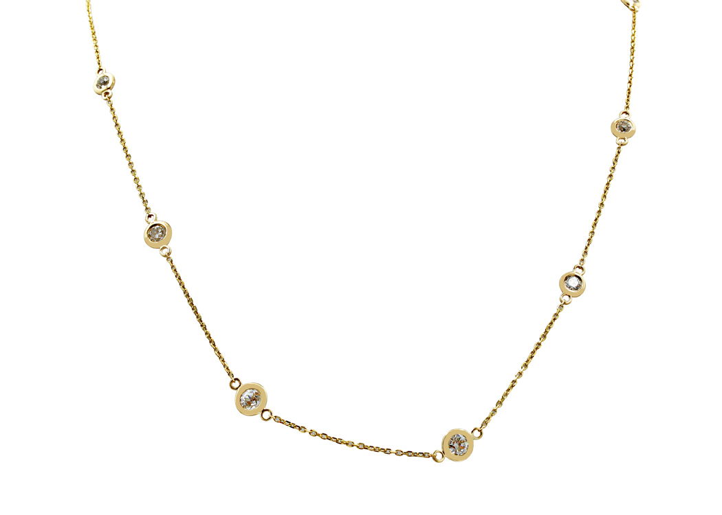 14K YELLOW GOLD STATION NECKLACE 20" W/ 20 ROUND DIAMONDS 0.80TCW 14K YELLOW GOLD STATION NECKLACE 20" W/ 20 ROUND DIAMONDS 0.80TCW