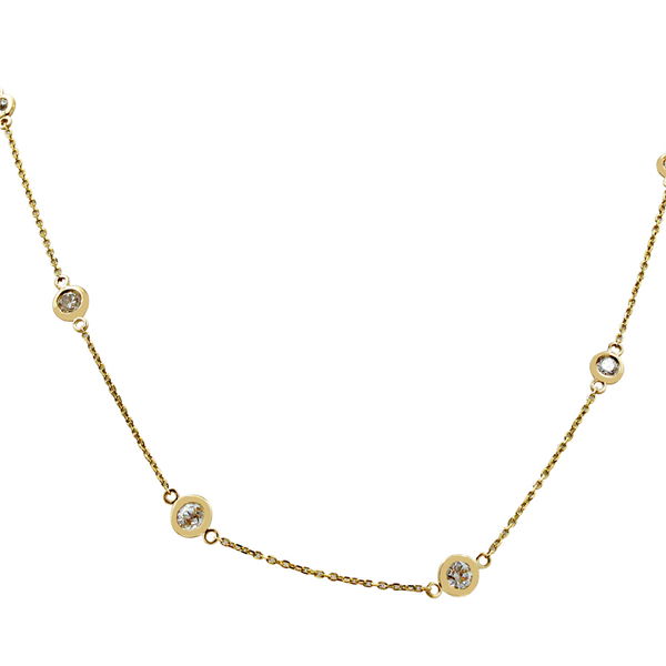 Closeup photo of 14K YELLOW GOLD STATION NECKLACE 20" W/ 20 ROUND DIAMONDS 0.80TCW