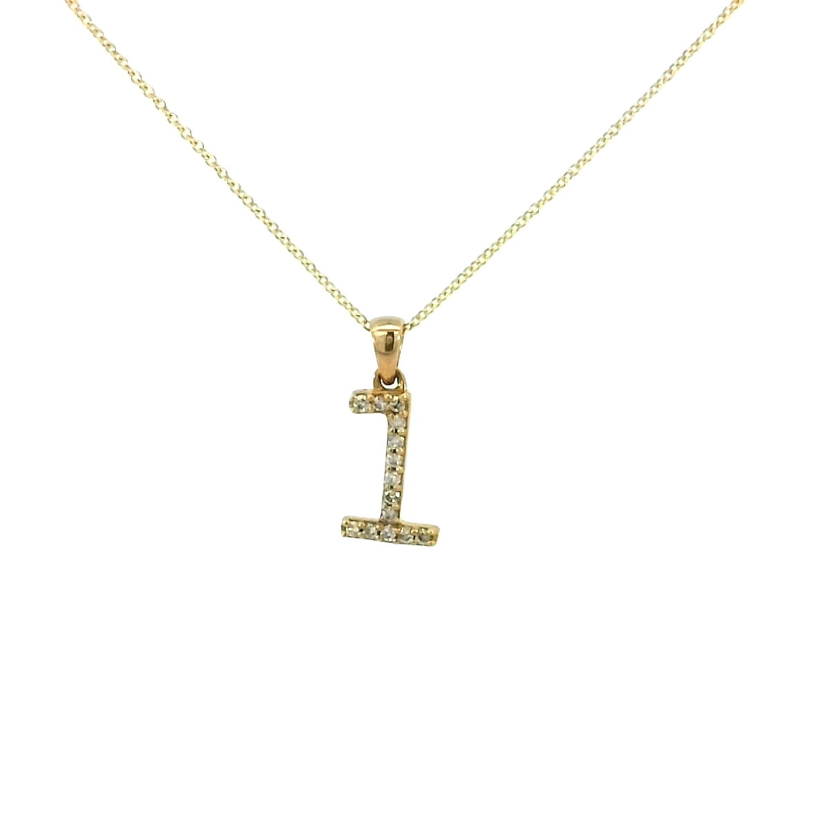 14K YELLOW GOLD "1" PENDANT W/ 14 ROUND DIAMONDS 0.17TCW ON 18" CABLE LINK CHAIN