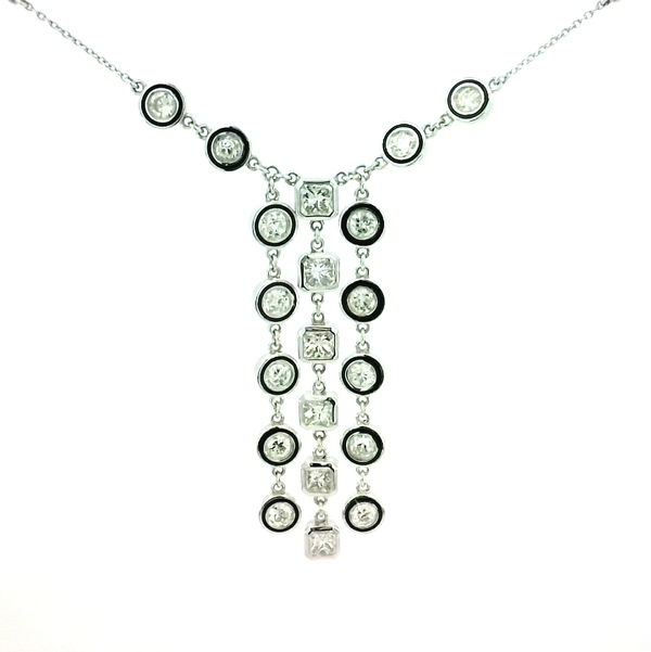 Closeup photo of 14KWG FANCY DROP STATION W/CERAMIC NECKLACE 18" W/ 28 ROUND DIAMONDS 2.45TCW & 6 RADIANT DIAMONDS 1.53TCW