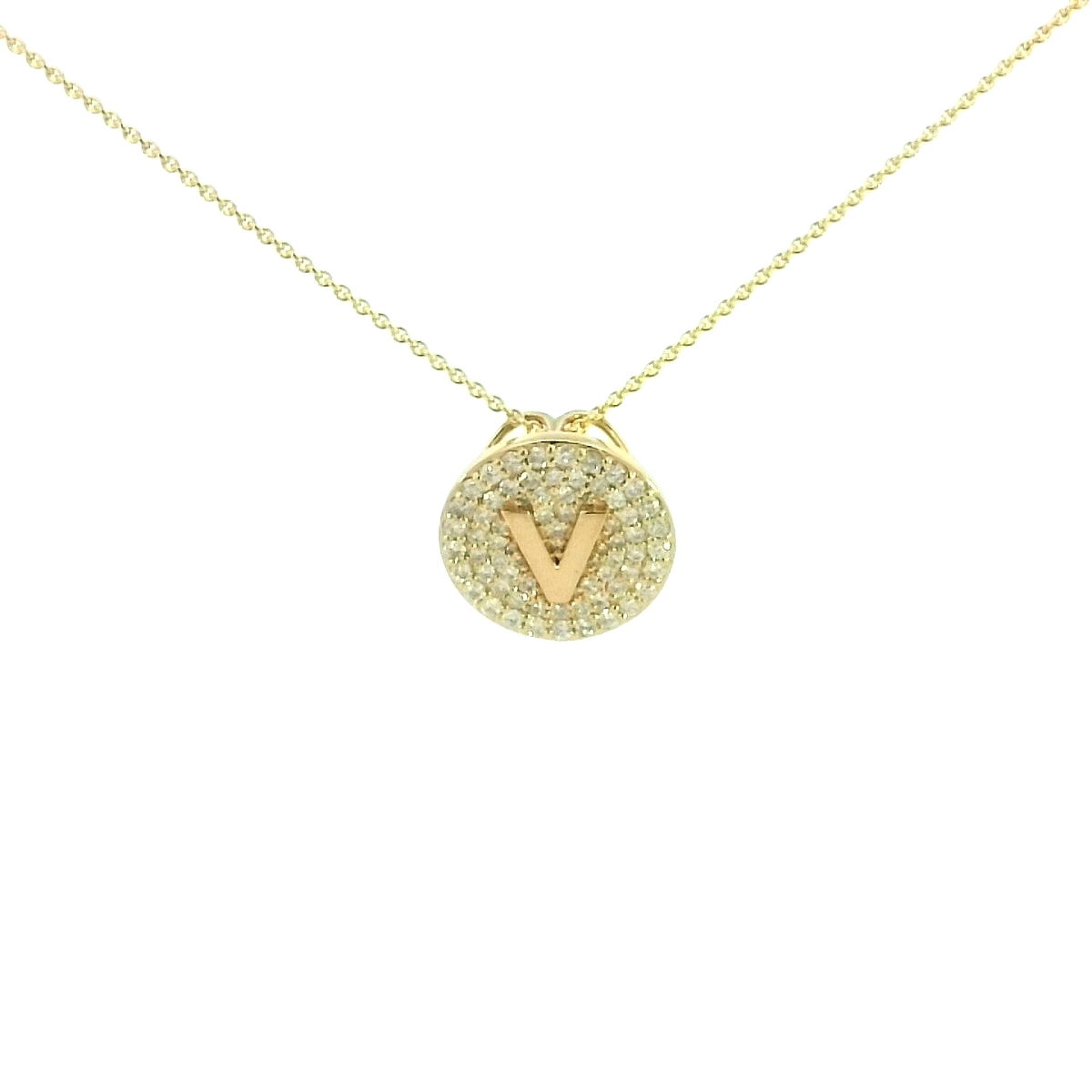 14k YELLOW GOLD "V" MEDALLION PENDANT W/ 69 ROUND DIAMONDS 0.68TCW ON 18" CABLE LINK CHAIN
