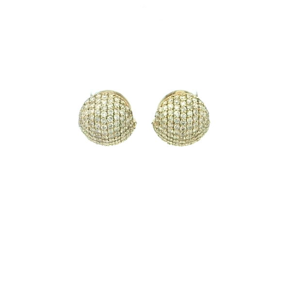 Closeup photo of 14K YELLOW GOLD ROUND HUGGIE EARRINGS W/ 198 ROUND DIAMONDS 2.09TCW