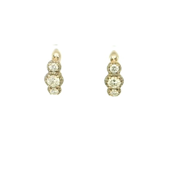 Closeup photo of 14KYG 3-STONE HALO EARRINGS W/ 2 ROUND DIAMONDS 0.41TCW & 68 ROUND DIAMONDS 0.35TCW
