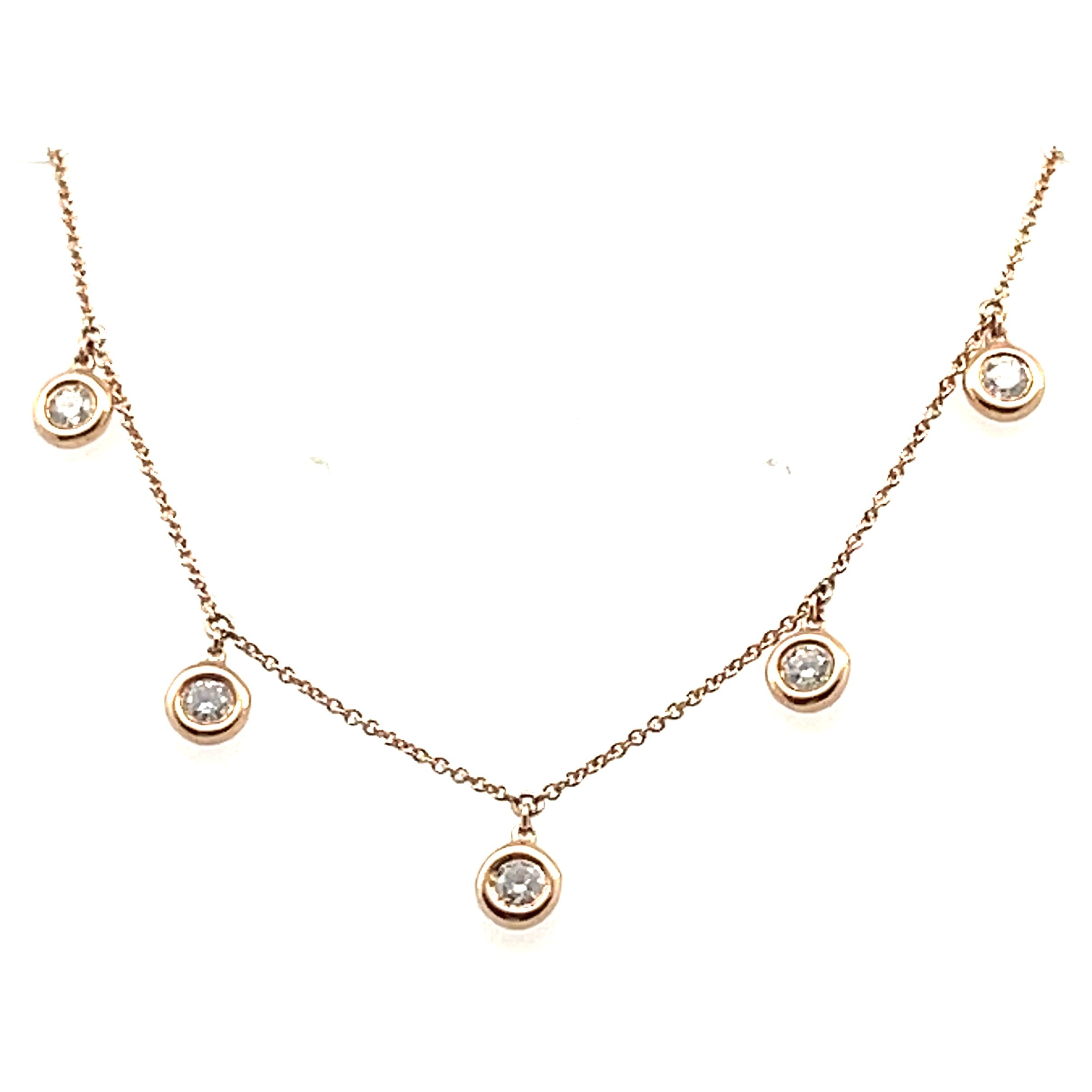 14K YELLOW GOLD DIAMOND DANGLE NECKLACE 18" W/ 5 ROUND DIAMONDS 1.10TCW 14K YELLOW GOLD DIAMOND DANGLE NECKLACE 18" W/ 5 ROUND DIAMONDS 1.10TCW