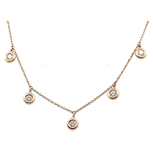 Closeup photo of 14K YELLOW GOLD DIAMOND DANGLE NECKLACE 18" W/ 5 ROUND DIAMONDS 1.10TCW