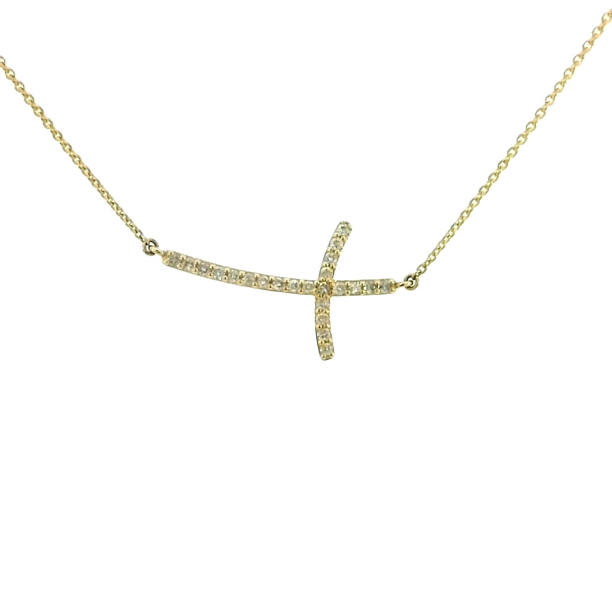 14K YELLOW HORIZONTAL CROSS DIAMOND NECKLACE 18" W/ 23 ROUND DIAMONDS 0.26TCW 14K YELLOW HORIZONTAL CROSS DIAMOND NECKLACE 18" W/ 23 ROUND DIAMONDS 0.26TCW