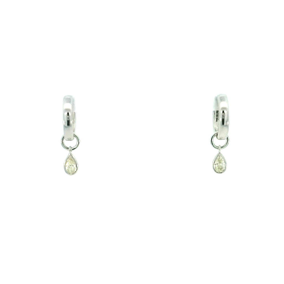 14K WHITE GOLD PEAR SHAPE CHARM HOOPS W/ 2 PEAR SHAPE DIAMONDS 0.30TCW 14K WHITE GOLD PEAR SHAPE CHARM HOOPS W/ 2 PEAR SHAPE DIAMONDS 0.30TCW