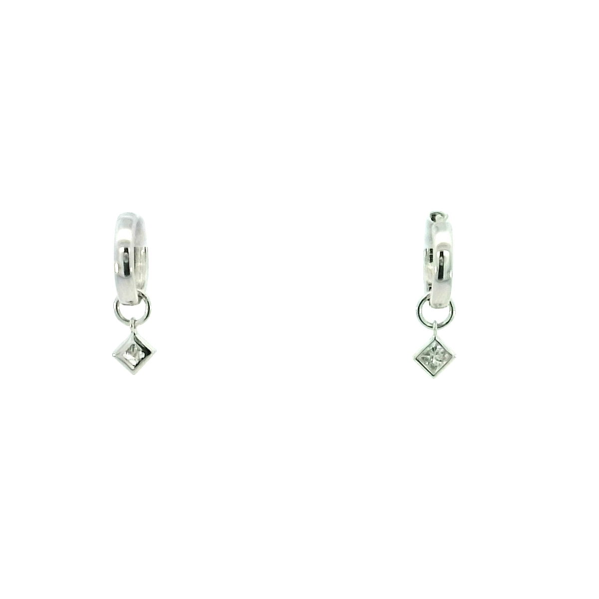 14K WHITE GOLD PRINCESS CUT CHARM HOOPS W/ 2 PRINCESS CUT DIAMONDS 0.30TCW 14K WHITE GOLD PRINCESS CUT CHARM HOOPS W/ 2 PRINCESS CUT DIAMONDS 0.30TCW