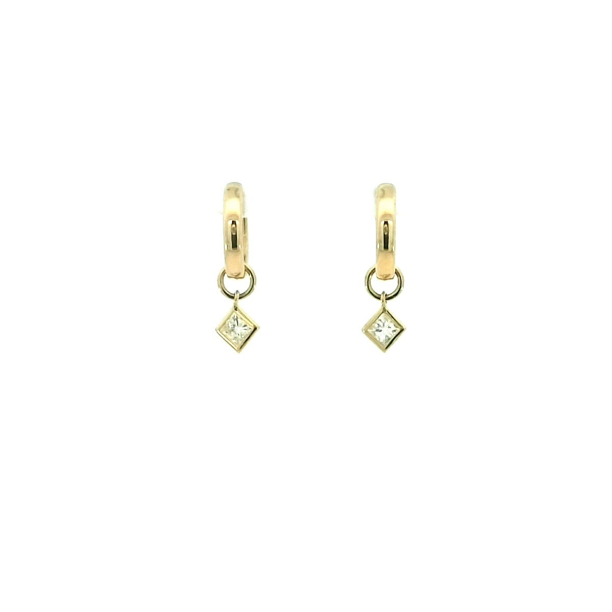 14k YELLOW PRINCESS CUT CHARM HOOP EARRINGS W/ 2 PRINCESS CUT DIAMONDS 0.30TCW 14k YELLOW PRINCESS CUT CHARM HOOP EARRINGS W/ 2 PRINCESS CUT DIAMONDS 0.30TCW