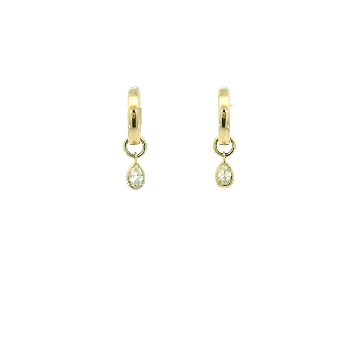 14K YELLOW GOLD PEAR SHAPE CHARM HOOPS W/ 2 PEAR SHAPED DIAMONDS 0.28TCW 14K YELLOW GOLD PEAR SHAPE CHARM HOOPS W/ 2 PEAR SHAPED DIAMONDS 0.28TCW