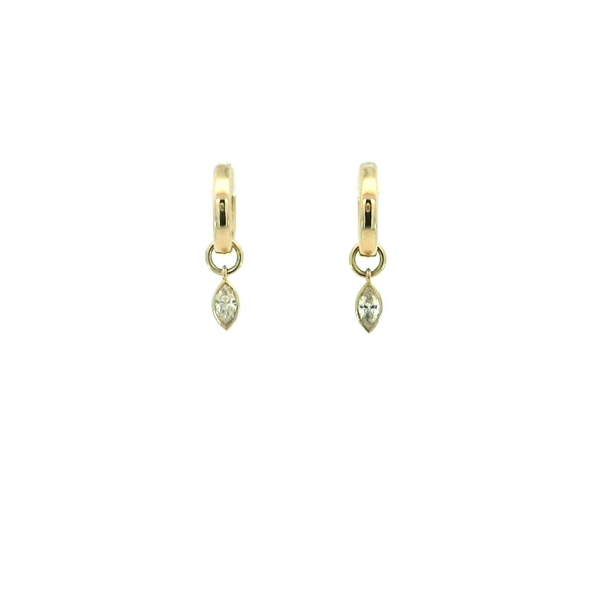 14K YELLOW GOLD MARQUISE CHARM HOOP EARRINGS W/ 2 MARQUISE DIAMONDS 0.30TCW 14K YELLOW GOLD MARQUISE CHARM HOOP EARRINGS W/ 2 MARQUISE DIAMONDS 0.30TCW
