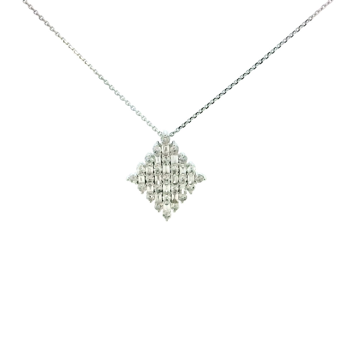 14KWG DIAMOND-SHAPE PENDANT W/ 25 ROUND DIAMONDS 0.41TCW & 16 BAGUETTES 0.34TCW ON 18" CABLE LINK CHAIN