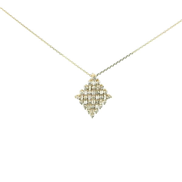 Closeup photo of 14KYG DIAMOND-SHAPE PENDANT W/ 25 ROUND 0.42TCW & 16 BAGUETTES 0.32TCW ON 18" CABLE LINK CHAIN