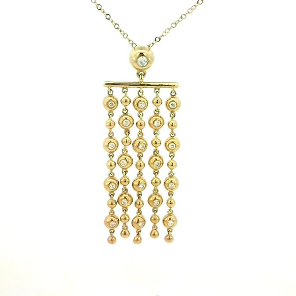 Closeup photo of 14K YELLOW GOLD BALL DROP FASHION PENDANT W/ 19 ROUND DIAMONDS 0.38TCW ON 20" ADJUSTABLE CABLE LINK CHAIN