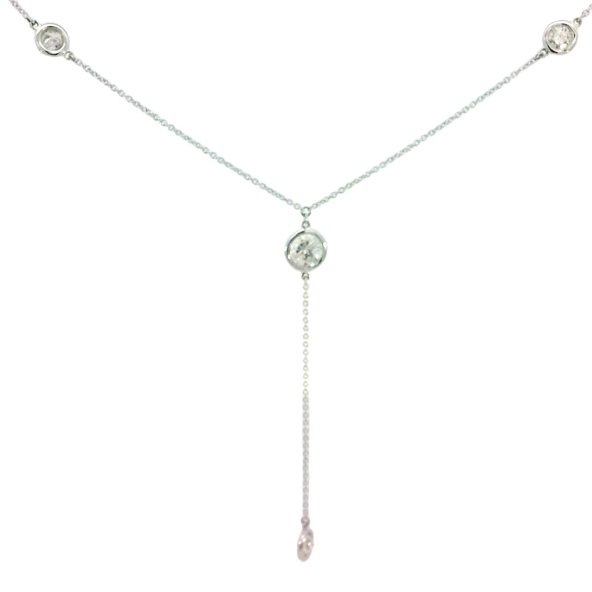 14K WHITE GOLD 22" Y-SHAPED NECKLACE W/ 4 ROUND DIAMONDS 1.05TCW 14K WHITE GOLD 22" Y-SHAPED NECKLACE W/ 4 ROUND DIAMONDS 1.05TCW
