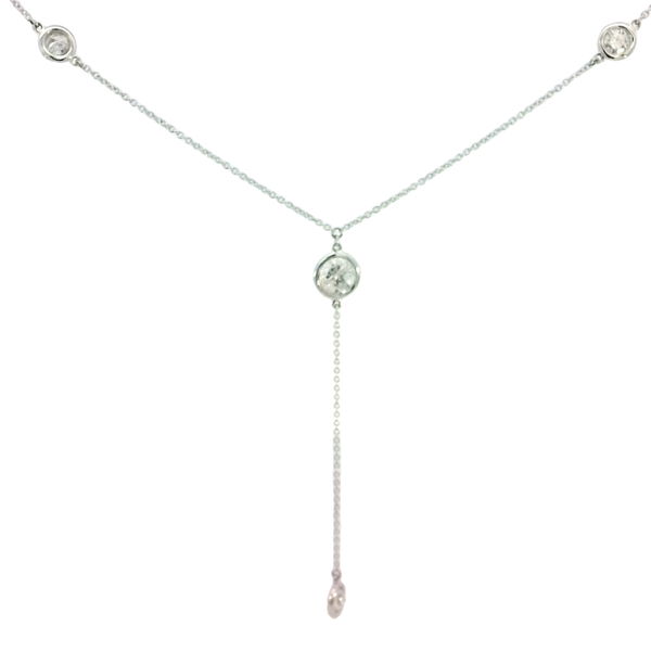 Closeup photo of 14K WHITE GOLD 22" Y-SHAPED NECKLACE W/ 4 ROUND DIAMONDS 1.05TCW
