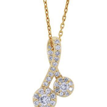Closeup photo of 14KYG FASHION PENDANT W/ 2 ROUND DIAMONDS 0.25TCW & 31 ROUND DIAMONDS 0.50TCW ON 18" CABLE LINK CHAIN