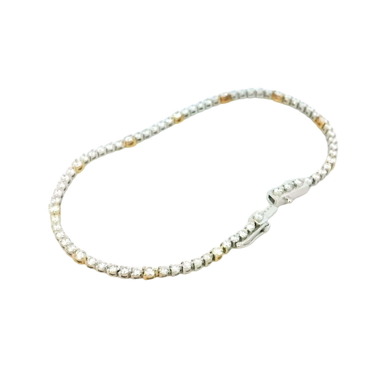 14K TWO-TONE WHITE/YELLOW GOLD TENNIS BRACELET 7.25" W/ 73 ROUND LAB-GROWN DIAMONDS 2.38TCW 14K TWO-TONE WHITE/YELLOW GOLD TENNIS BRACELET 7.25" W/ 73 ROUND LAB-GROWN DIAMONDS 2.38TCW