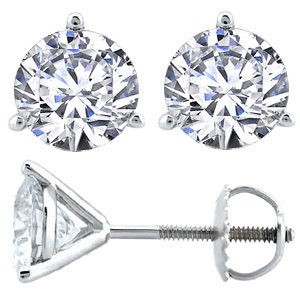 14K WHITE GOLD 6.0MM MARTINI-SET LAB GROWN DIAMOND STUDS W/ 2 ROUND LAB GROWN DIAMONDS 1.59CT