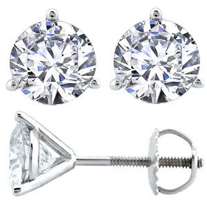 Closeup photo of 14K WHITE GOLD 6.0MM MARTINI-SET LAB GROWN DIAMOND STUDS W/ 2 ROUND LAB GROWN DIAMONDS 1.59CT