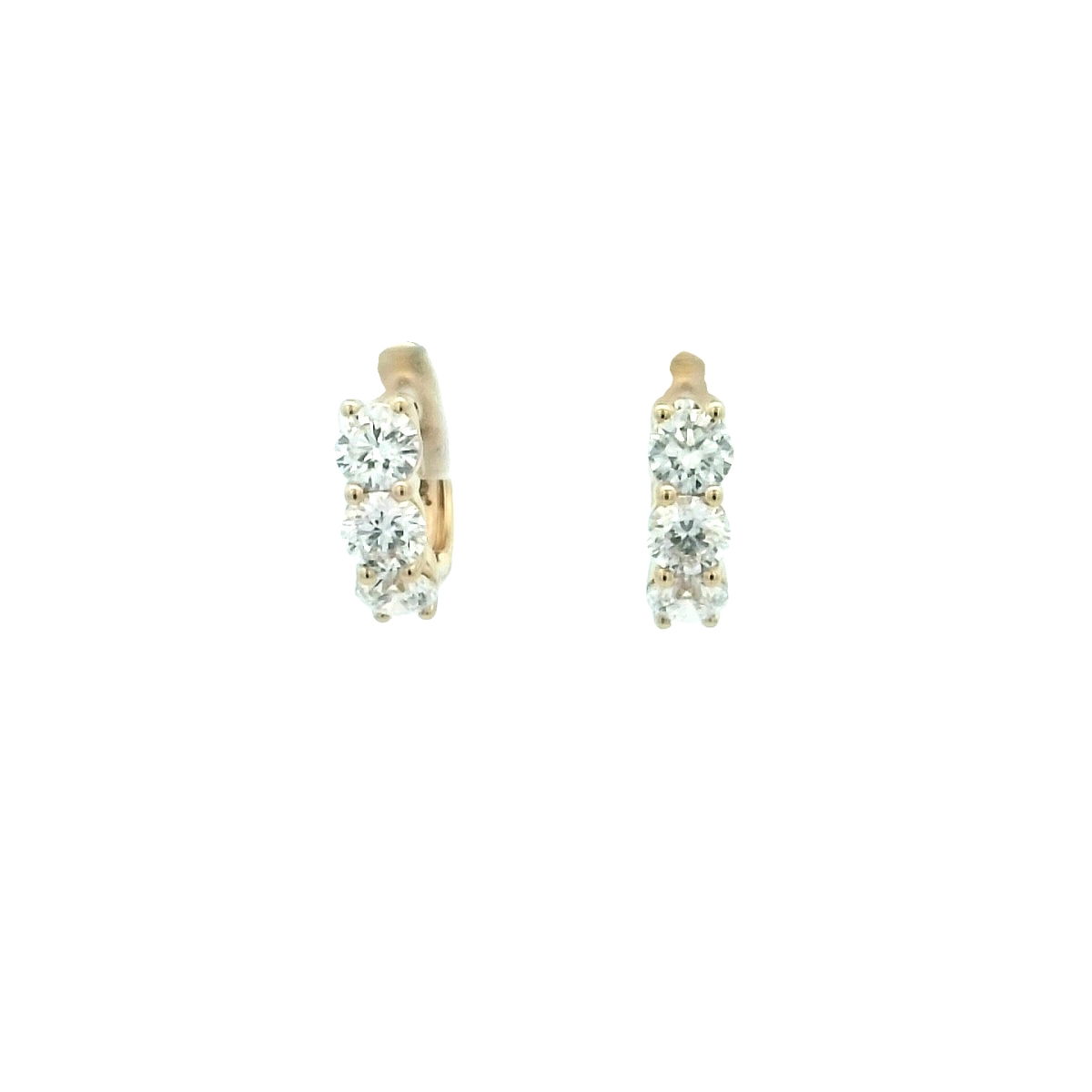 14K YELLOW GOLD 3-STONE HOOP EARRINGS W/ 6 ROUND LAB GROWN DIAMONDS 2.58TCW 14K YELLOW GOLD 3-STONE HOOP EARRINGS W/ 6 ROUND LAB GROWN DIAMONDS 2.58TCW