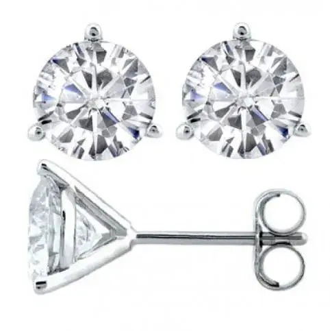 Closeup photo of 14K WHITE GOLD 8.0MM MARTINI-SET LAB GROWN DIAMOND STUDS W/ 2 ROUND LAB GROWN DIAMONDS 3.97CT