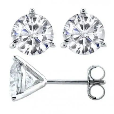 14K WHITE GOLD 8.1MM MARTINI-SET LAB GROWN DIAMOND STUDS W/ 2 ROUND LAB GROWN DIAMONDS 4.02CT