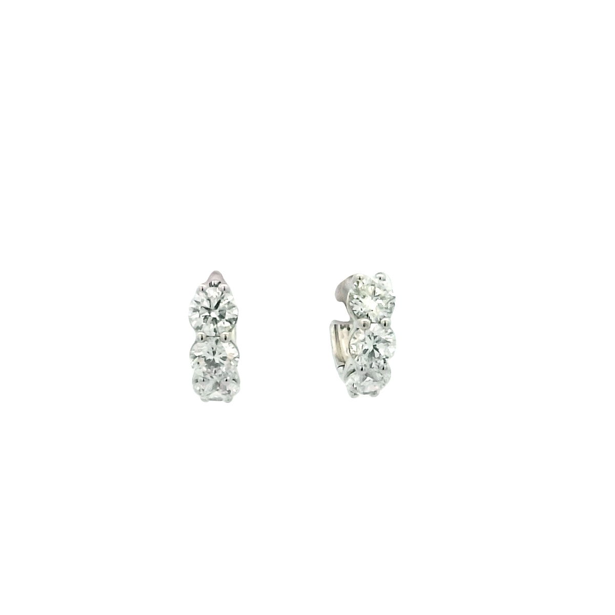 14K WHITE GOLD 3-STONE HOOP EARRINGS W/ 6 ROUND LAB GROWN DIAMONDS 3.68TCW 14K WHITE GOLD 3-STONE HOOP EARRINGS W/ 6 ROUND LAB GROWN DIAMONDS 3.68TCW
