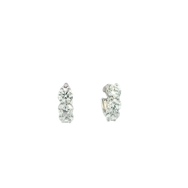 Closeup photo of 14K WHITE GOLD 3-STONE HOOP EARRINGS W/ 6 ROUND LAB GROWN DIAMONDS 3.68TCW