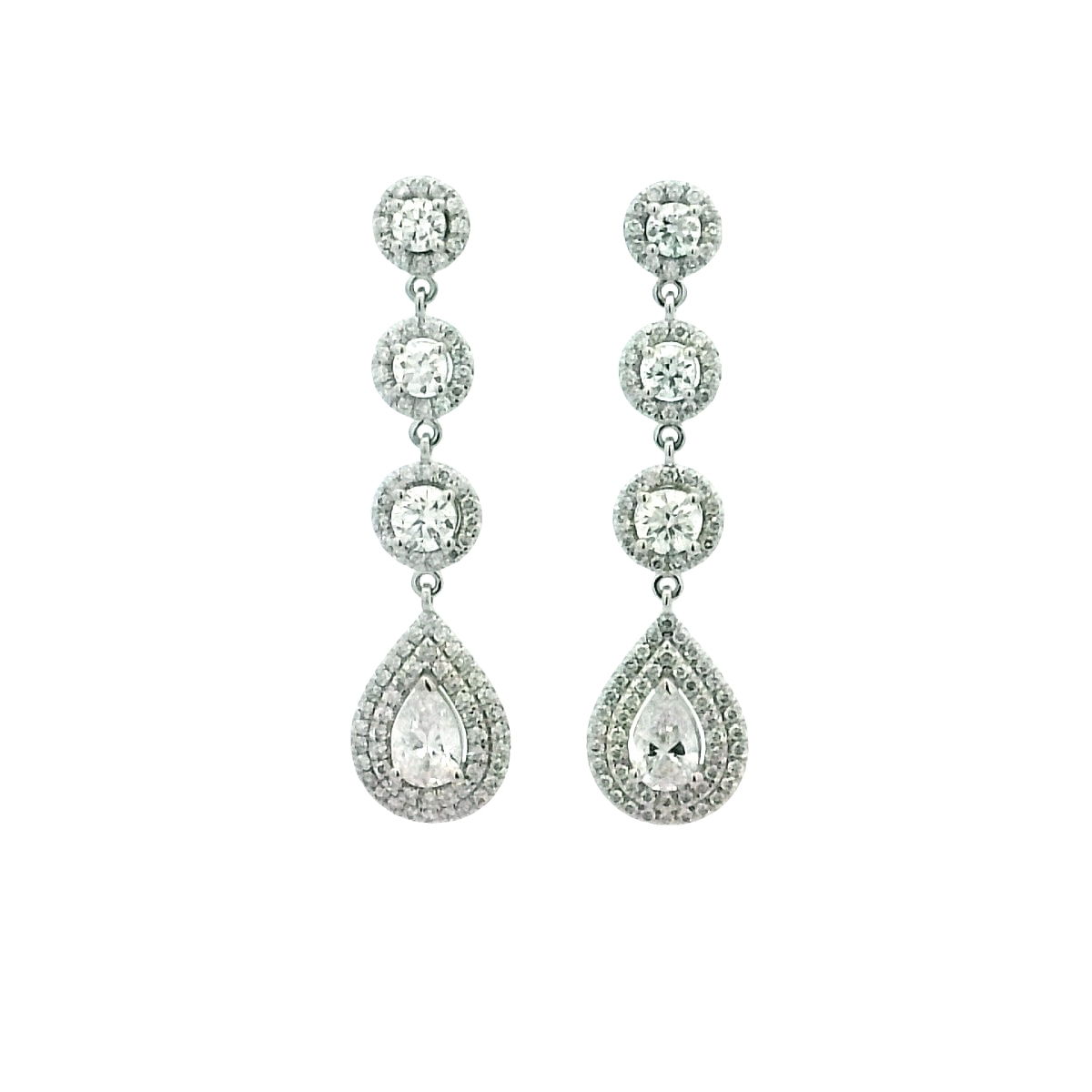 14KWG FASHION DANGLE EARRINGS W/ 2 PEAR SHAPE LG DIA'S 1.32TCW & 182 ROUND LG DIAMONDS 2.69TCW 14KWG FASHION DANGLE EARRINGS W/ 2 PEAR SHAPE LG DIA'S 1.32TCW & 182 ROUND LG DIAMONDS 2.69TCW