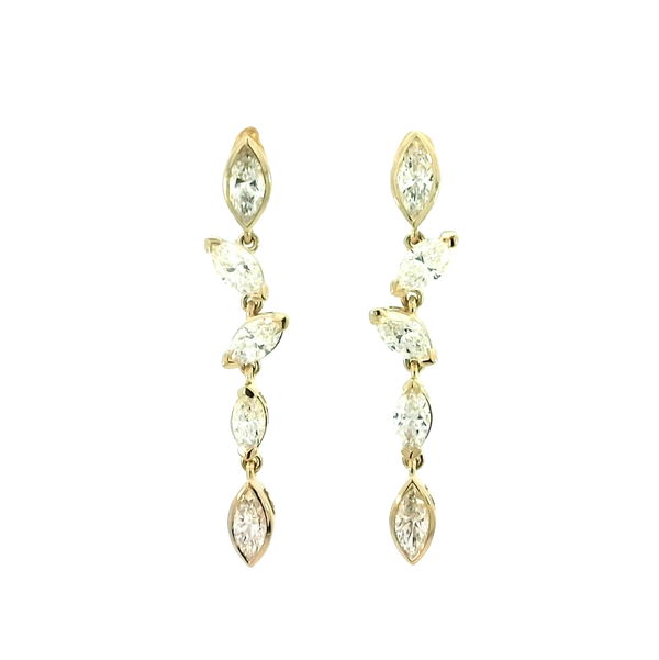 Closeup photo of 14K YELLOW GOLD FASHION DANGLE EARRINGS W/ 10 MARQUISE LAB GROWN DIAMONDS 4.06TCW