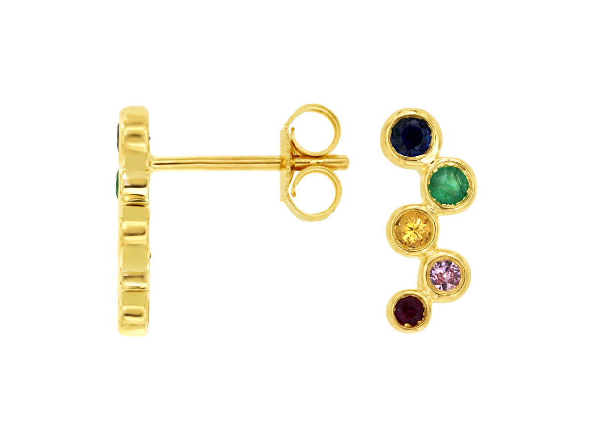 14KYG 10 BEZEL SET MIXED COLOR SAPPHIRES FASHION STUD EARRINGS 14KYG 10 BEZEL SET MIXED COLOR SAPPHIRES FASHION STUD EARRINGS