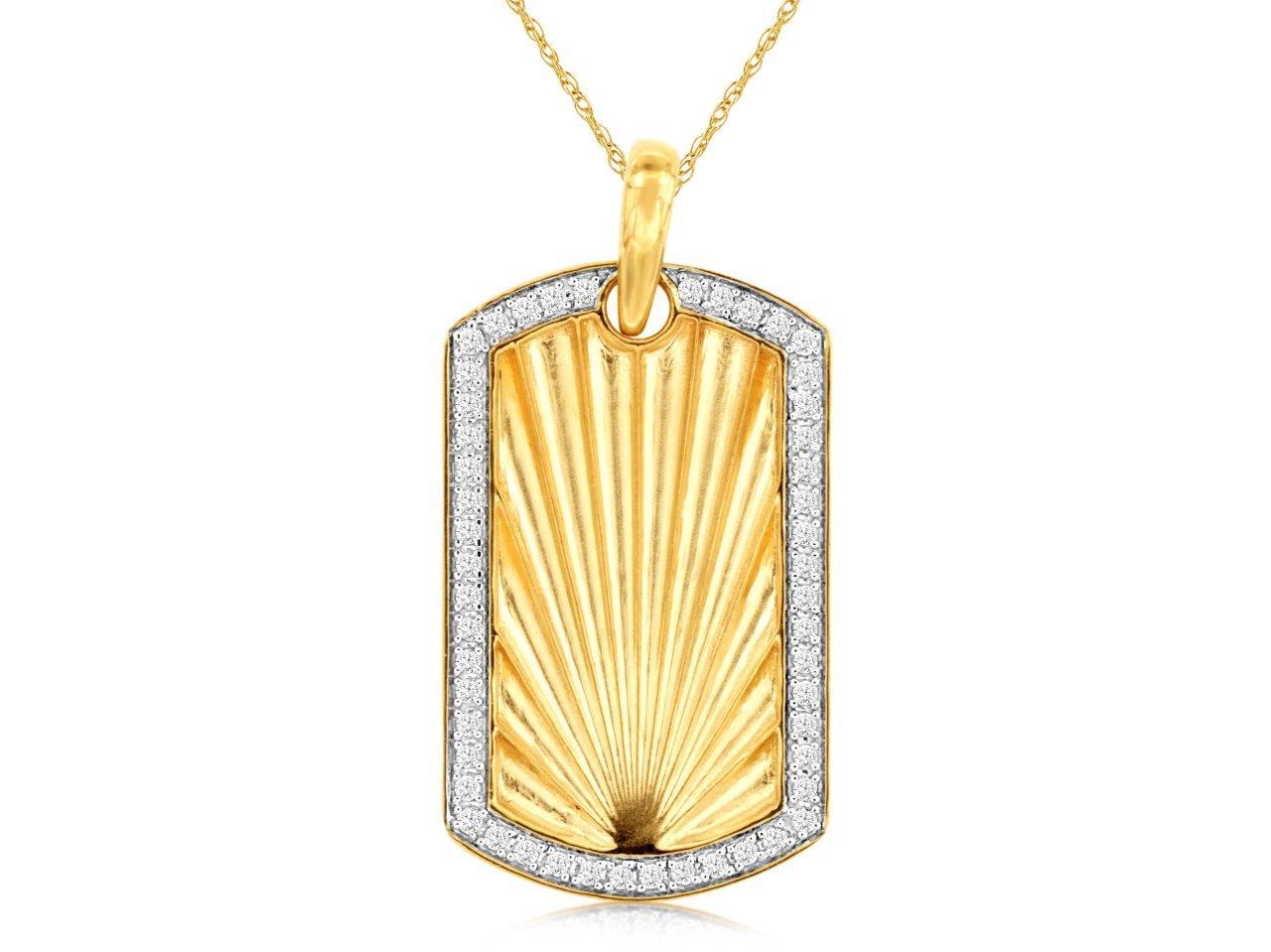 14KYG 50 RD DIA'S 0.20CTW RECTANGULAR SHAPE FASHION PEND W/ 18" CHAIN