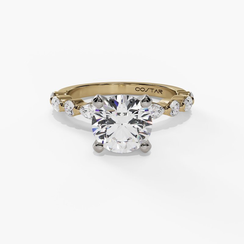 14KWGYG 4 MARQ & 4 ROUND DIA'S 0.92CTW ALTERNATING SHARED PRONG SEMI-MOUNT