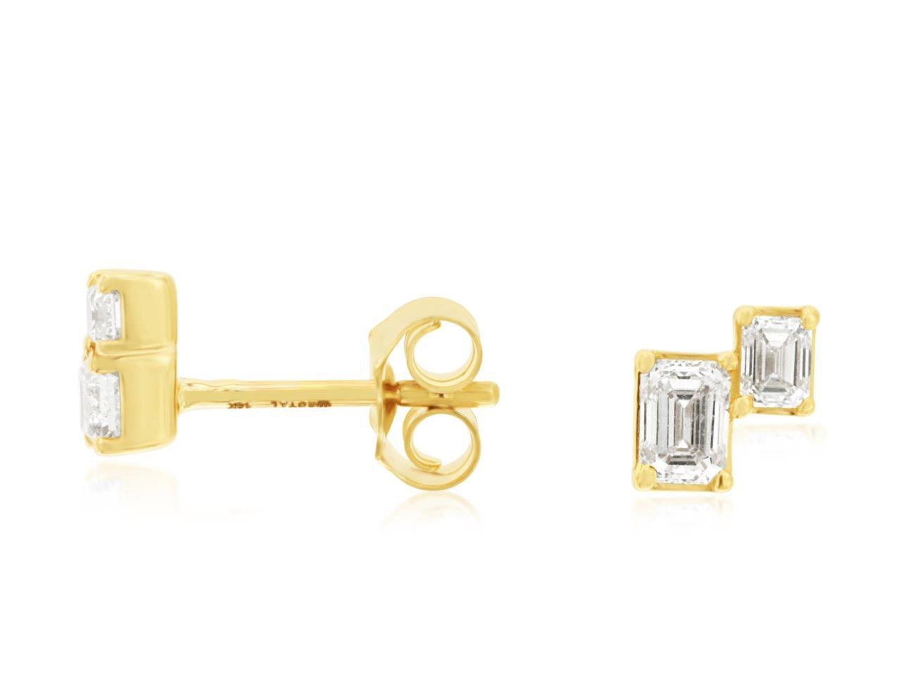 14KYG 4 EMERALD CUT DIAMONDS 0.63CT PRONG SET STUD EARRINGS