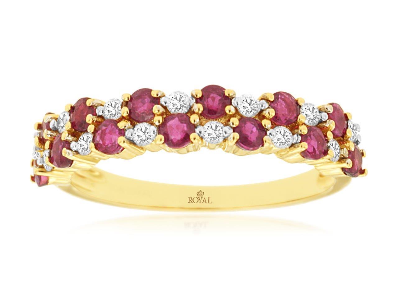 14KYG 13 RBY 1.00CTW & 13 DIA'S 0.20CTW DOUBLE ROW FASHION RING