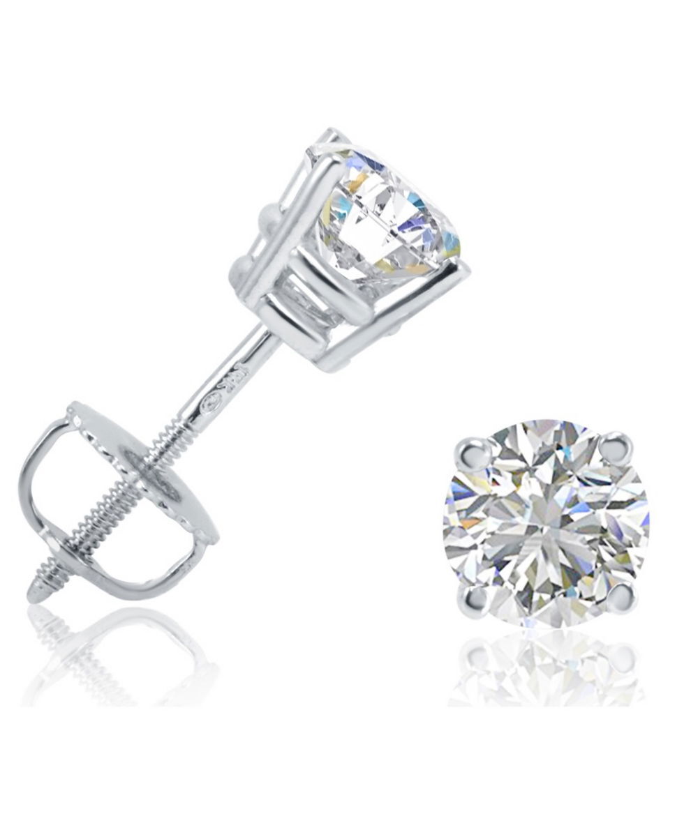 14KWG 3.06CT TW HI/SI2 ROUND BRILLIANT DIAMOND STUD EARRINGS W/THREADED POSTS/BACKS
