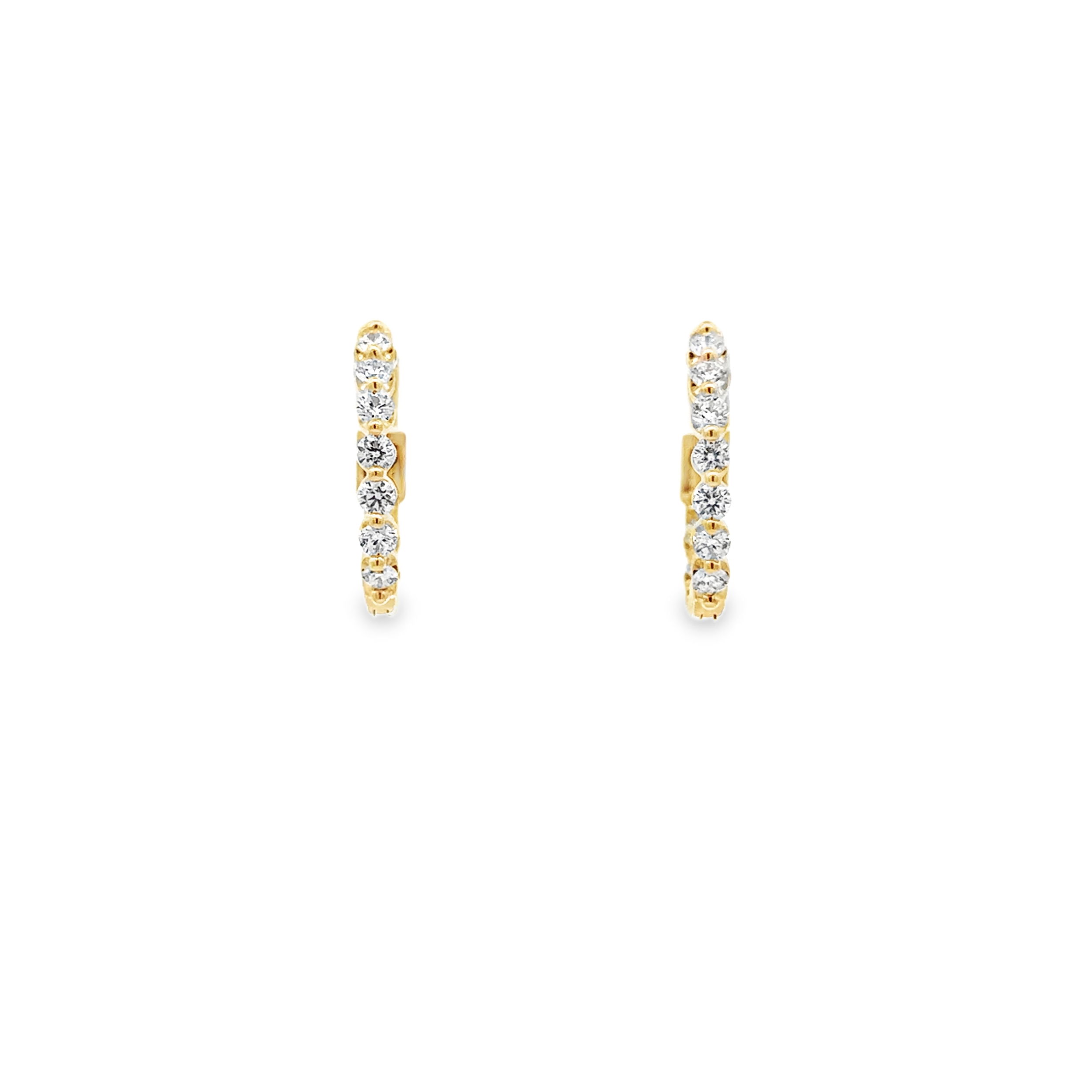 14KYG 20 BR DIAMONDS 0.55CT G/VS2 SHARED PRONG INSIDE OUT SMALL HOOP EARRINGS