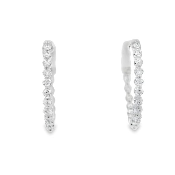 Closeup photo of 14KWG 34 BR DIAMONDS 0.55CT G/VS2 SHARED PRONG SMALL INSIDE OUT HOOP EARRINGS