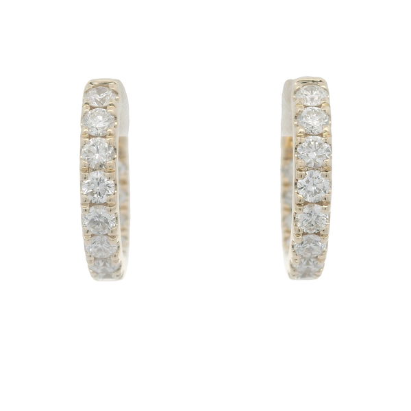 Closeup photo of 14KYG 24 BR DIAMONDS 1.50CT G/VS2 PRONG SET SMALL INSIDE OUT HOOP EARRINGS