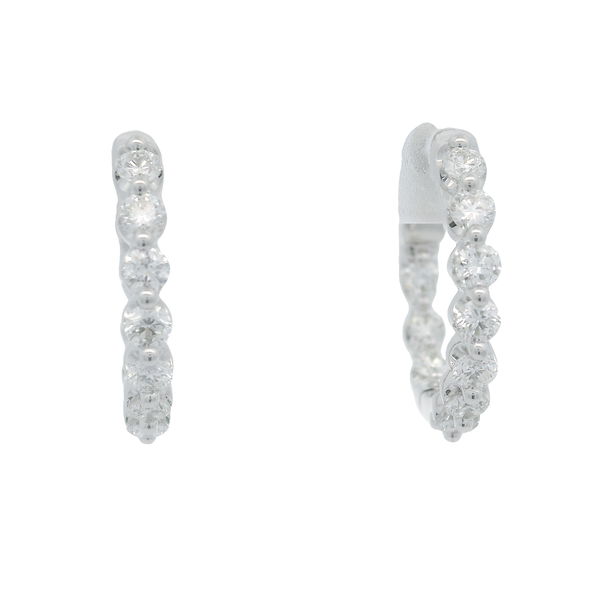 Closeup photo of 14KWG 34 BR DIAMONDS 0.80CT G/VS2 SHARED PRONG SMALL INSIDE OUT HOOP EARRINGS