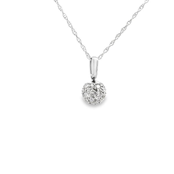 Closeup photo of 14KWG 1.03CTW DIAMOND PAVE BALL PENDANT W/16" CHAIN