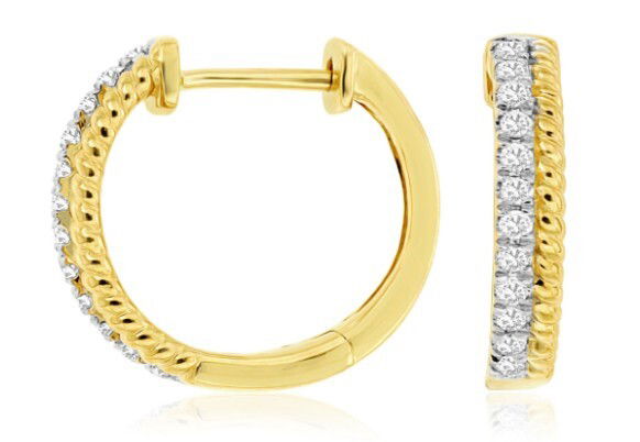 14KYG 24 BR DIAMONDS 0.16CT "ROPE" HUGGIE HOOP EARRINGS 14KYG 24 BR DIAMONDS 0.16CT "ROPE" HUGGIE HOOP EARRINGS
