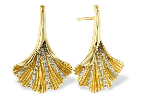 14KYG 58 ROUND DIAMONDS 0.25CT "LEAF" INSPIRED EARRINGS