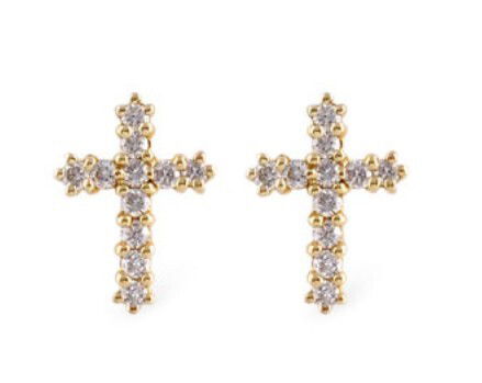 14KYG 22 ROUND DIAMONDS 0.15CT PRONG SET CROSS STUD EARRINGS