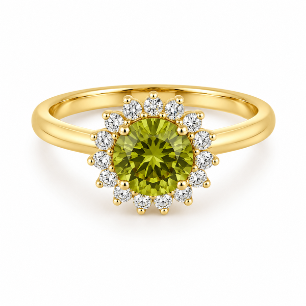 18K Yellow Gold Peridot & Diamond Halo Ring