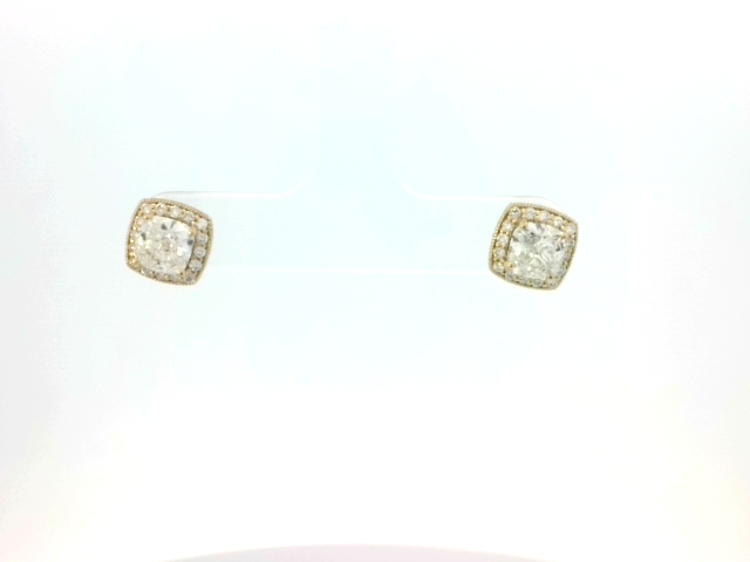 14KYG 1.58CTW LG CUSH DIA'S IGI #LG651492813/LG651492804 & 64 RD LG DIA'S 0.42CTW FASHION HALO STUD EARRINGS