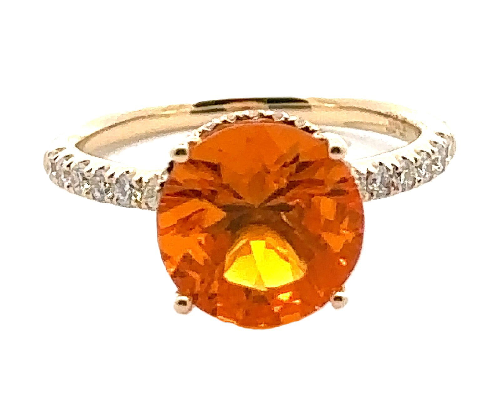 18KY 2.45CT ROUND FIRE OPAL & 49 ROUND DIAMONDS 0.41CT HIDDEN HALO RING