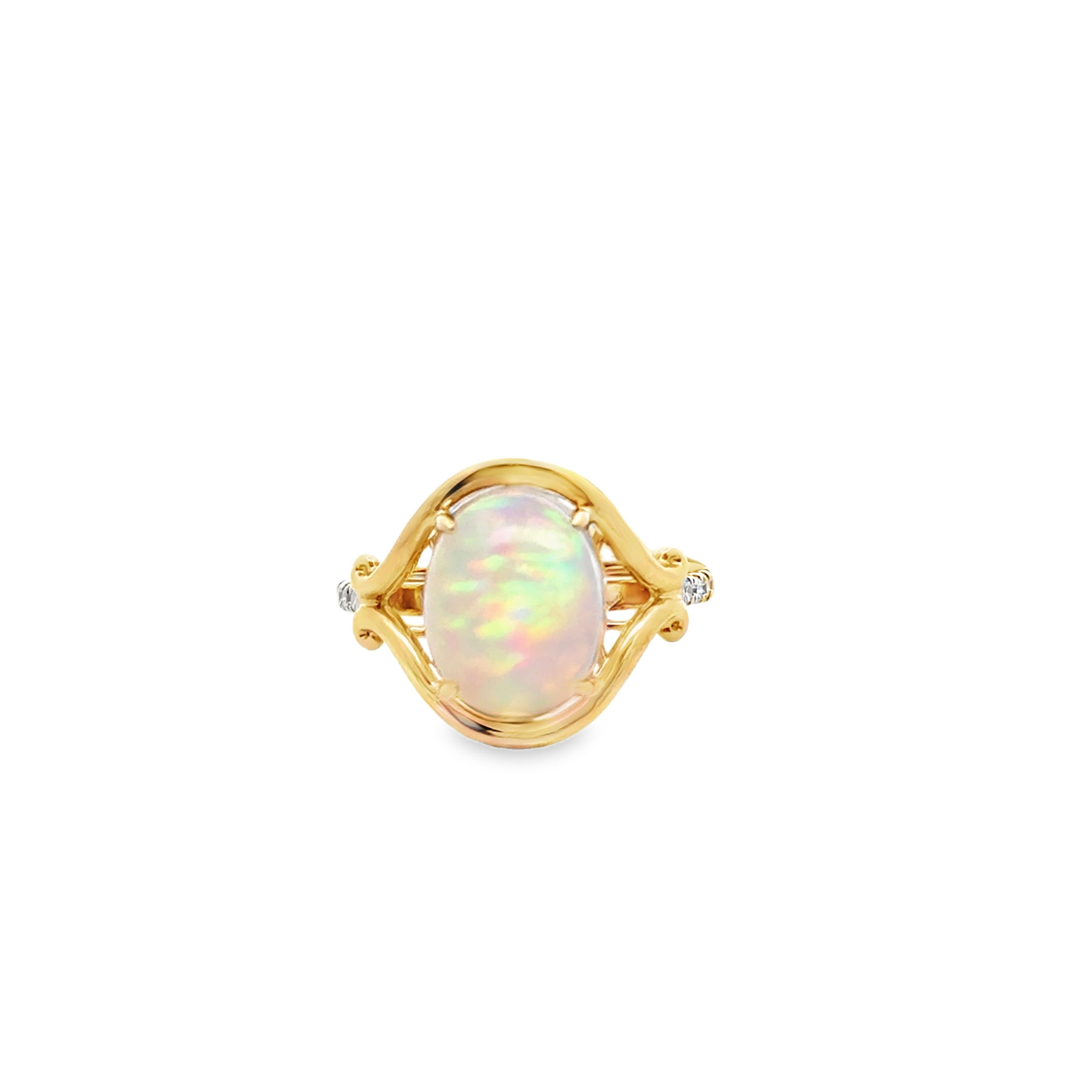 14KYG 3.33CT OVAL ETHIOPIAN OPAL & 8 ROUND DIAMONDS 0.11CT FASHION RING